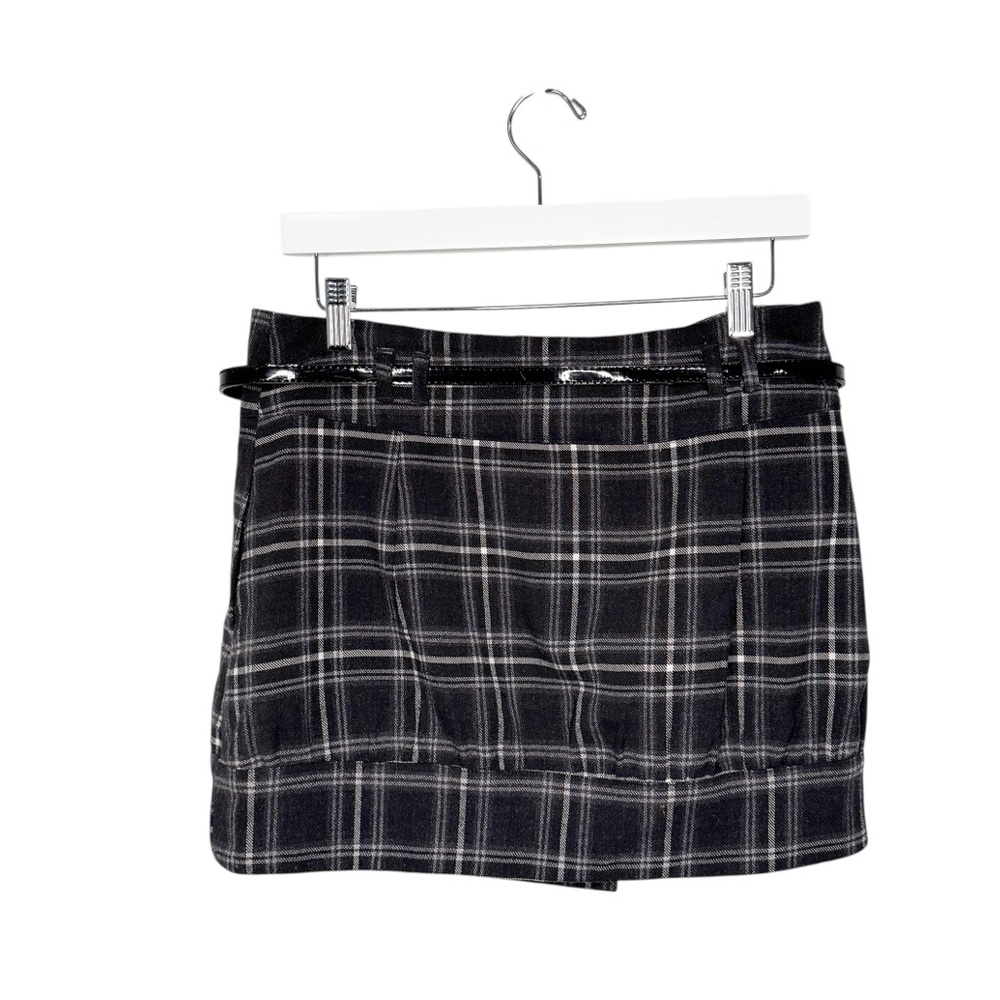 TWELVE BY TWELVE BLACK WHITE PLAID BELTED MICRO SKIRT SZ M - Picture 2 of 8